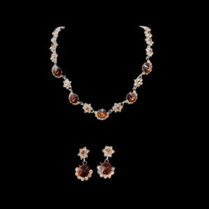 amber brown crystal flower necklace set house of hendrik