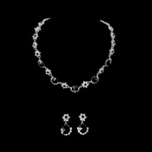 black crystal flower drop necklace set house of hendrik