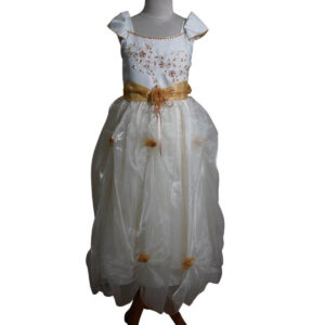 dress anak putih gold bunga perut payet dada organza rok pesta