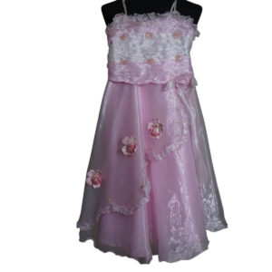 dress anak soft pink graperi dada organza payet bunga rok pesta