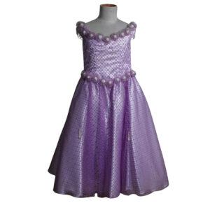 dress anak ungu bunga dada lengan pinggang tile gliter pesta
