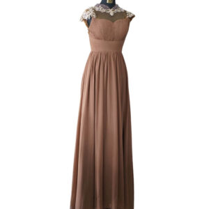 dress coklat full broklat dada payet leher graperi pinggang pesta remaja