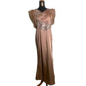 dress mama coklat susu payet broklat lengan pinggang pesta