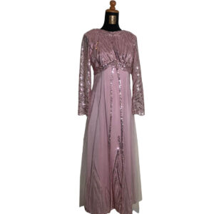 dress mama dusty pink lengan panjang payet dada rok pesta