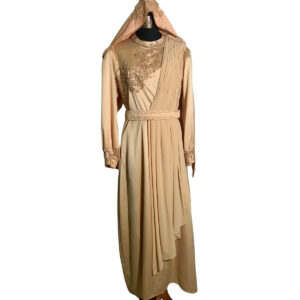 dress mama gamis gold broklat payet dada pergelangan tangan pesta