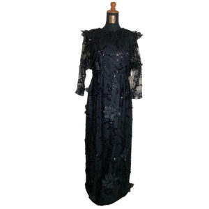 dress mama hitam bunga 3d lengan panjang pesta