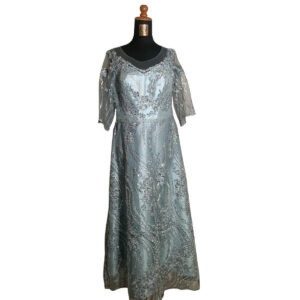 dress mama ice blue broklat full gaun pesta
