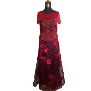 dress mama maroon bunga payet full gaun pesta