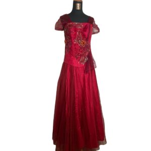 dress mama merah set rok atasan full payet dada pesta