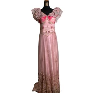 dress mama soft pink sabrina payet dada rok lengan ruffle pesta