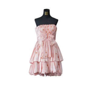 dress peach pendek pita payet bunga pesta remaja