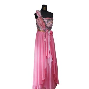 dress pink bunga bunga swaroski pinggang pesta