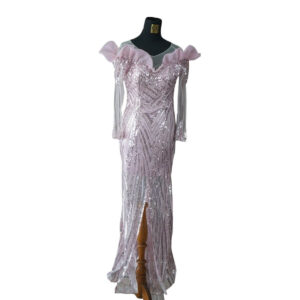 dress pink full payet organza dada belahan paha