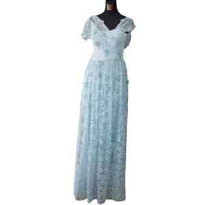 dress soft blue tile glitter bunga dada lengan rok pesta remaja