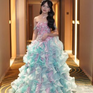 gaun pink biru sweet 17 tema laut organza 1