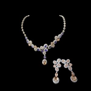 lavender champagne crystal drop necklace set house of hendrik
