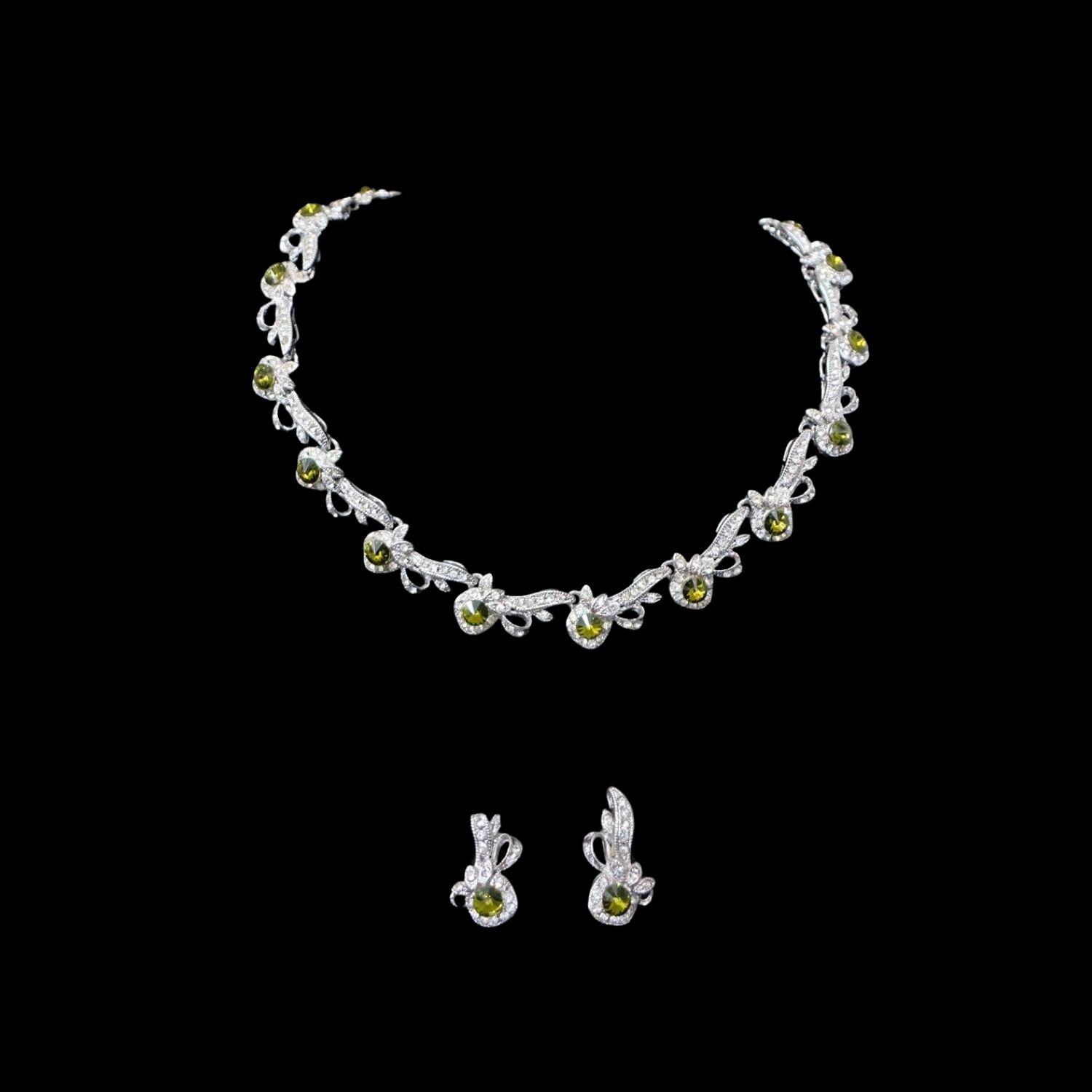 olive green crystal necklace set house of hendrik