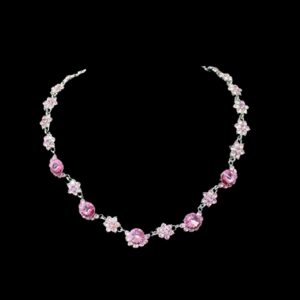 pink crystal floral chain necklace set house of hendrik