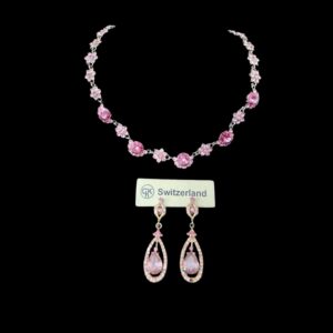 pink crystal flower necklace set house of hendrik
