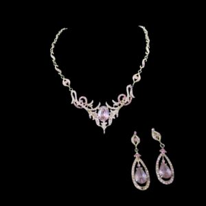 pink vintage ornate crystal necklace set house of hendrik