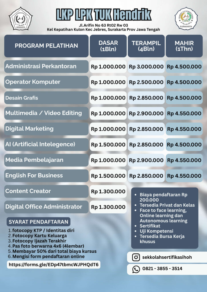 program pelatihan keterampilan kantor komputer surakarta