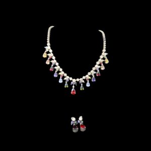rainbow teardrop crystal necklace set house of hendrik