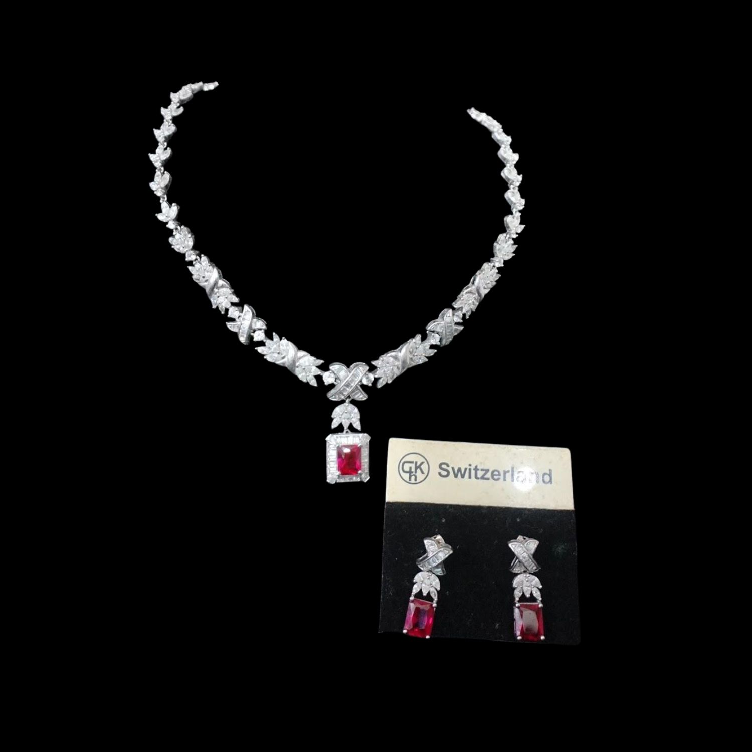 red emerald cut pendant necklace set house of hendrik