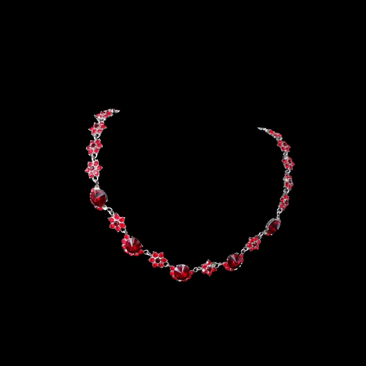 ruby red crystal flower necklace set house of hendrik