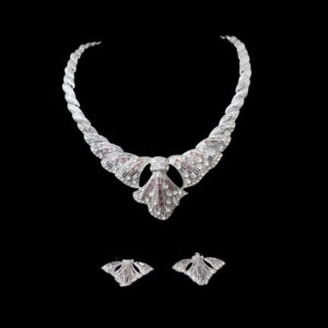 silver art deco fan crystal necklace set house of hendrik