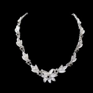 silver leaf floral crystal necklace set house of hendrik
