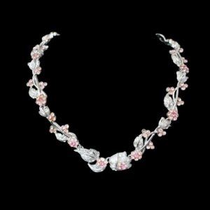 silver pink floral leaf necklace set house of hendrik