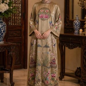cheongsam mama gold motif burung bunga rumah