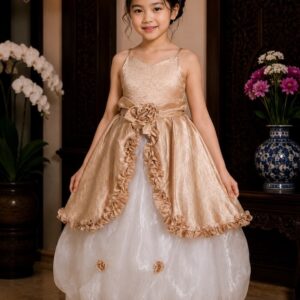 dress anak coklat putih bunga perut organza rok pesta