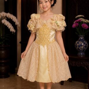dress anak kuning payet lengan dada pesta