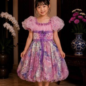 dress anak motif abstrak payet bunga bunga pesta