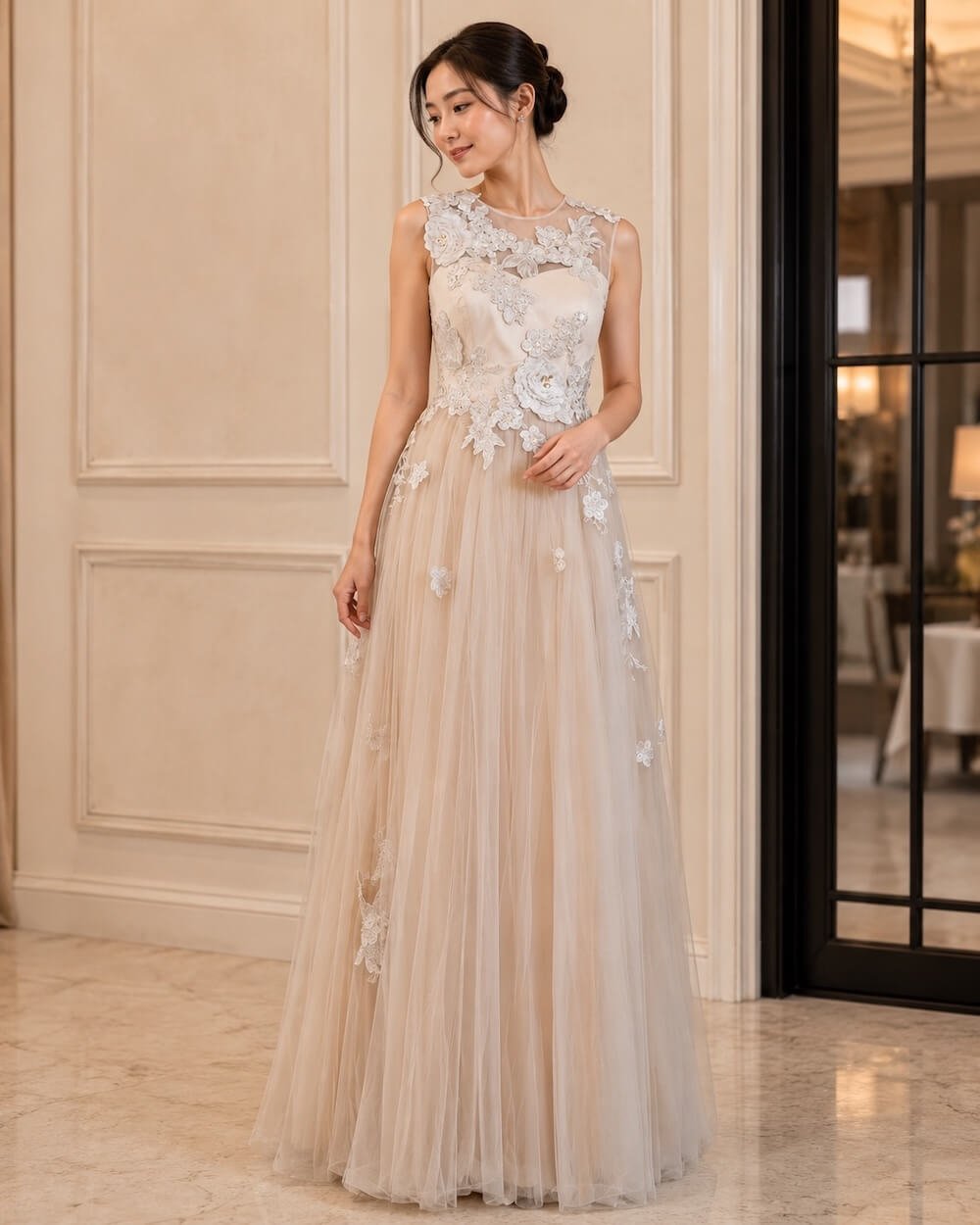 dress coklat susu broklat bunga dada pinggang tile rok pesta remaja