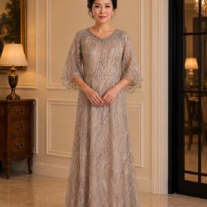 dress mama coklat payet broklat full gaun pesta