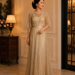 dress mama gold tile gliter full payet mutiara dada pesta