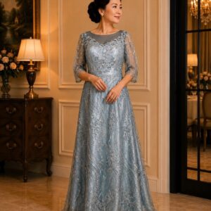 dress mama ice blue broklat full gaun pesta