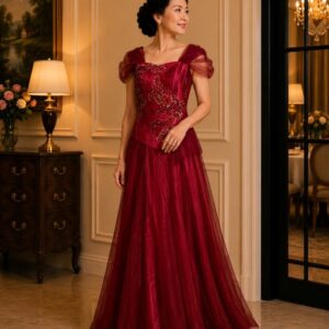 dress mama merah set rok atasan full payet dada pesta