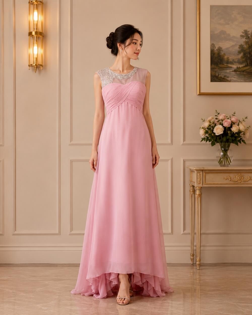 dress pink ceruty payet leher graperi dada pesta