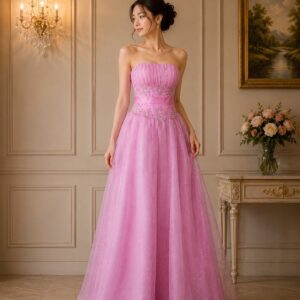 dress pink gliter payet dada graperi panjang pesta remaja