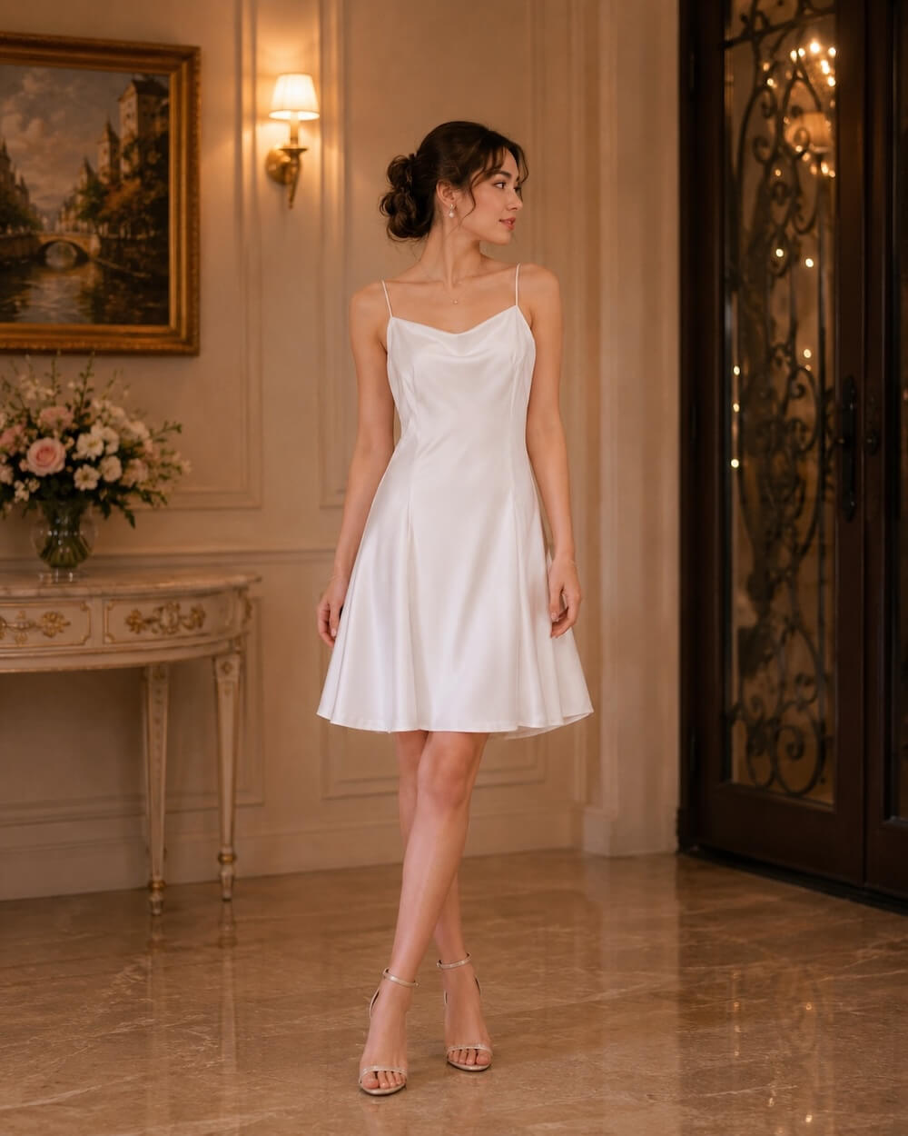 dress remaja inner putih polos pesta