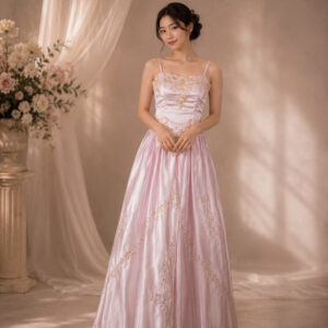 dress soft pink pita bordir payet dada pinggang pesta remaja