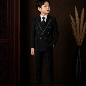 jas anak pria hitam double breasted enam kancing slim fit ld 80cm pesta formal