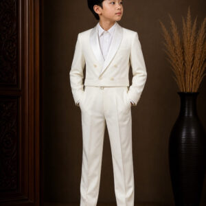 jas anak pria putih gading double breasted empat kancing set celana ld 90cm pesta formal