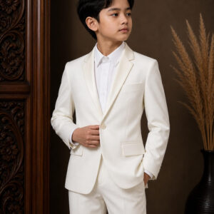 jas anak pria putih gading satu kancing slim fit ld 80cm pesta formal