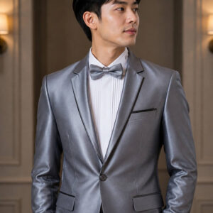 jas pria biru abu metalik satu kancing list hitam slim fit ld 96cm pesta formal