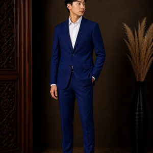 jas pria biru navy dua kancing set celana slim fit ld 114cm pesta formal black blue