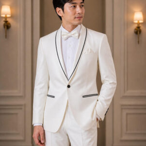 jas pria champagne satu kancing list hitam slim fit ld 100cm pesta formal